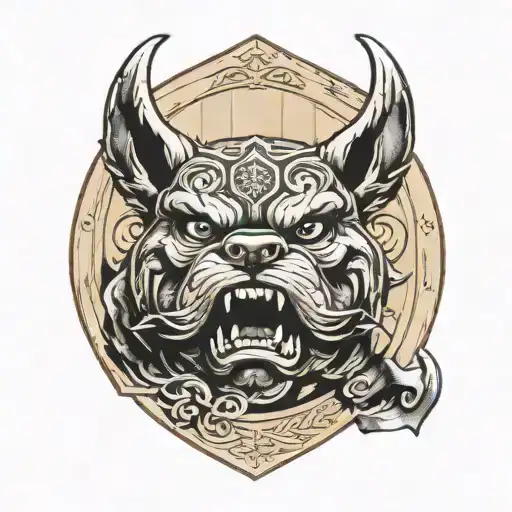 Hungarian ancestry Viking Pagan bulldog steel armor wooden shield tattoo design idea