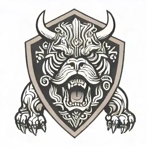 Hungarian ancestry Viking Pagan bulldog steel armor wooden shield tattoo design idea