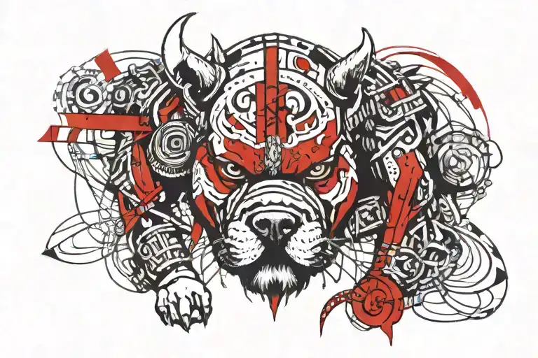 Hungarian ancestry Viking Pagan bulldog steel armor wooden shield tattoo design idea