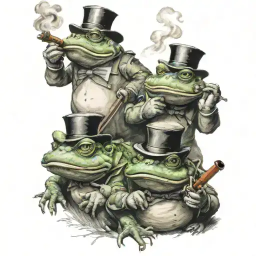 3 hungarian warrior toads smoking a pipe tattoo design idea