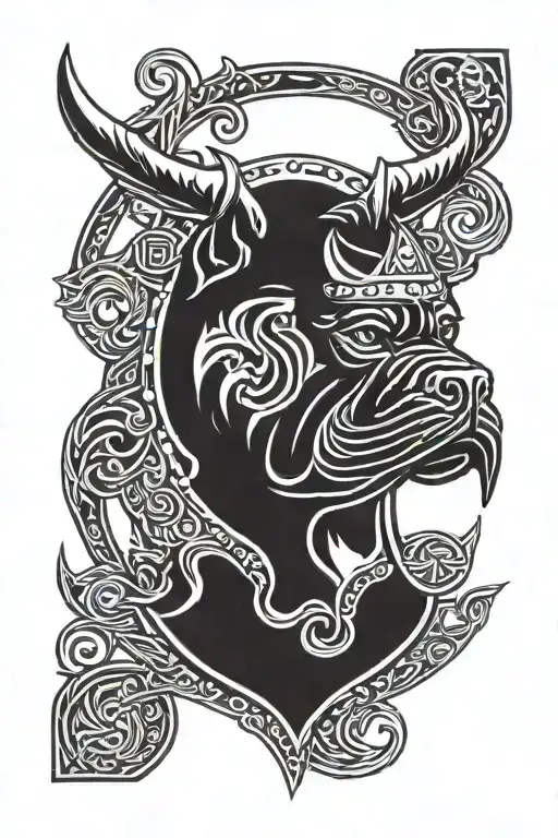 Hungarian ancestry Viking Pagan bulldog steel armor wooden shield tattoo design idea