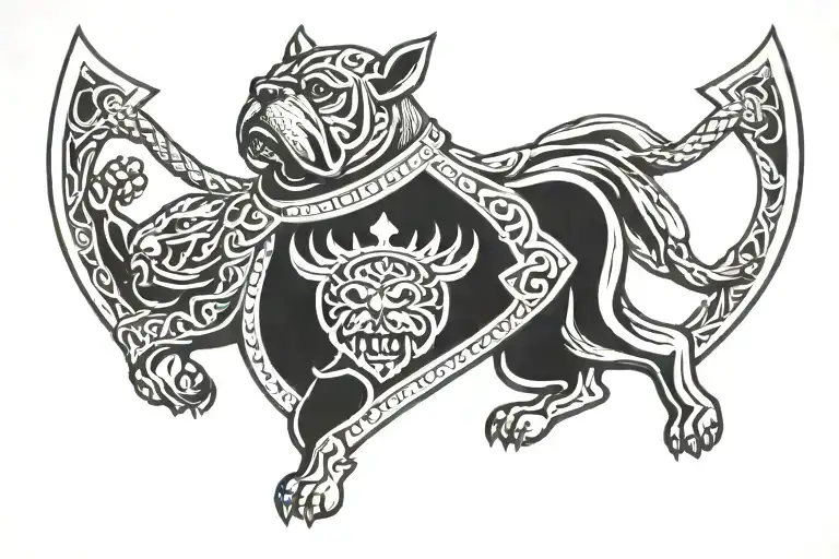 Hungarian ancestry Viking Pagan bulldog steel armor wooden shield tattoo design idea
