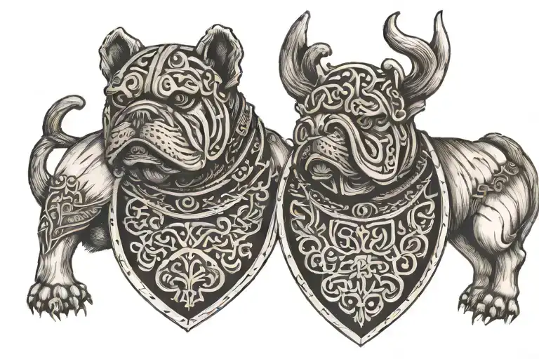 Hungarian ancestry Viking Pagan bulldog steel armor wooden shield tattoo design idea