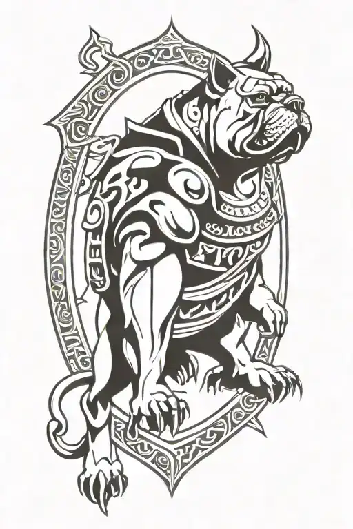 Hungarian ancestry Viking Pagan bulldog steel armor wooden shield tattoo design idea