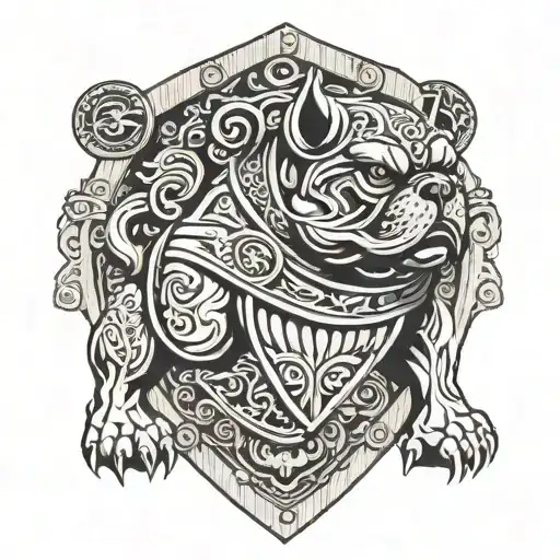 Hungarian ancestry Viking Pagan bulldog steel armor wooden shield tattoo design idea