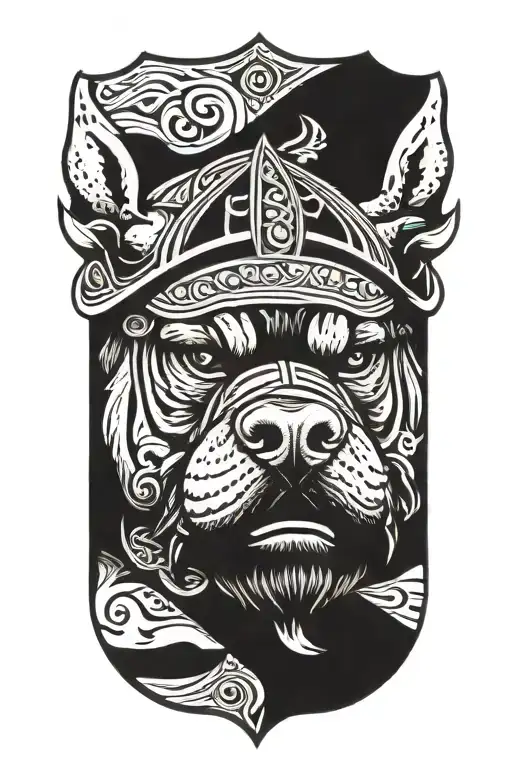 Hungarian ancestry Viking Pagan bulldog steel armor wooden shield tattoo design idea