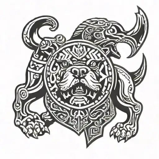 Hungarian ancestry Viking Pagan bulldog steel armor wooden shield tattoo design idea