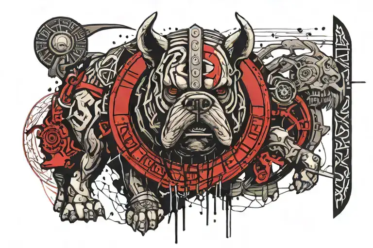 Hungarian ancestry Viking Pagan bulldog steel armor wooden shield tattoo design idea