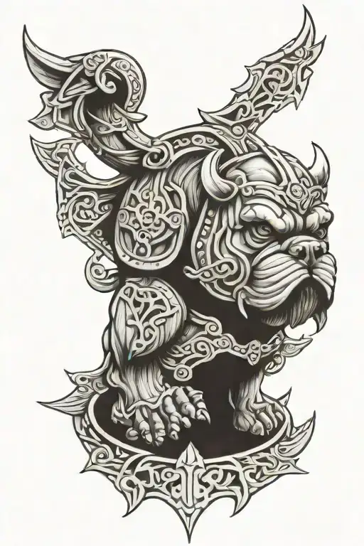 Hungarian ancestry Viking Pagan bulldog steel armor wooden shield tattoo design idea