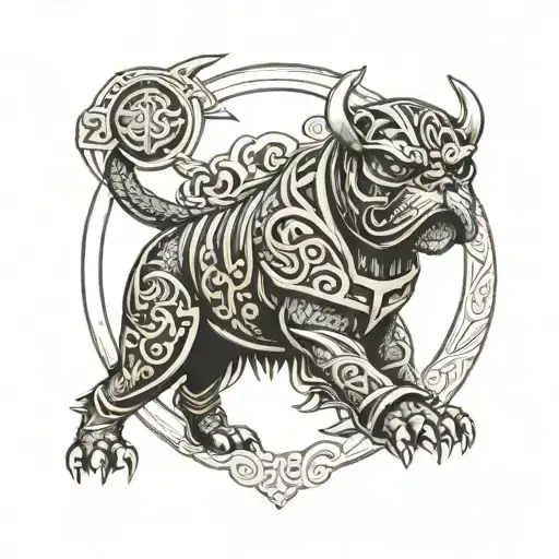 Hungarian ancestry Viking Pagan bulldog steel armor wooden shield tattoo design idea