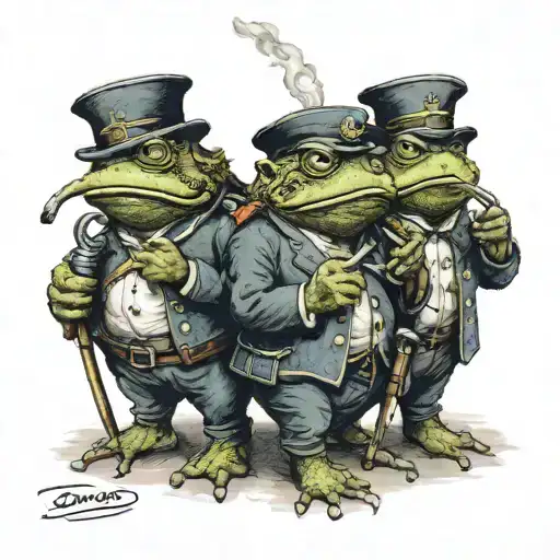 3 hungarian warrior toads smoking a pipe tattoo design idea