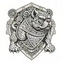 Hungarian ancestry Viking Pagan bulldog steel armor wooden shield tattoo design idea