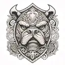 Hungarian ancestry Viking Pagan bulldog steel armor wooden shield tattoo design idea