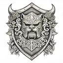 Hungarian ancestry Viking Pagan bulldog steel armor wooden shield tattoo design idea