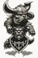 Hungarian ancestry Viking Pagan bulldog steel armor wooden shield tattoo design idea