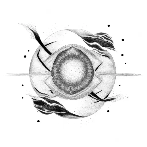 An abstracts black color Tattoo that contains Venus planet, ravine, Pistacia tree tattoo design idea