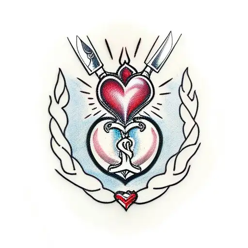Sacred Heart with a knife in it tattoo design idea