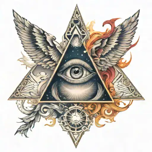 back tattoo that combines the universe, souls, illuminati eye, dogs tattoo design idea
