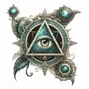 back tattoo that combines the universe, souls, illuminati eye tattoo design idea