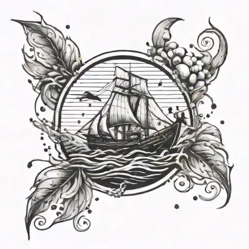 A seafarer navigating through a coffee bean storm tattoo design idea