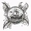A seafarer navigating through a coffee bean storm tattoo design idea