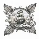 A seafarer navigating through a coffee bean storm tattoo design idea