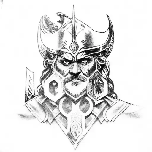 norse god odin with crows tattoo design idea