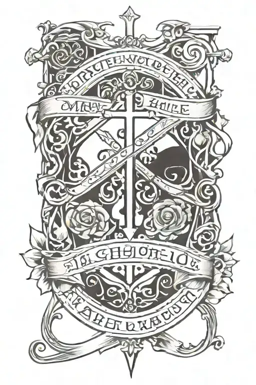 broken sword between 2 bible verses tattoo design idea