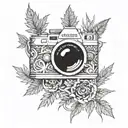 An intricate mandala design with weed leaves and camera elements intertwined, symbolizing a blend of the client's favorite things tattoo design idea