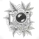 An intricate mandala design with weed leaves and camera elements intertwined, symbolizing a blend of the client's favorite things tattoo design idea