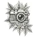 An intricate mandala design with weed leaves and camera elements intertwined, symbolizing a blend of the client's favorite things tattoo design idea