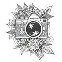 An intricate mandala design with weed leaves and camera elements intertwined, symbolizing a blend of the client's favorite things tattoo design idea