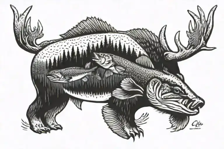 north carolina wildlife deer red drum rainbow trout black bear tattoo design idea