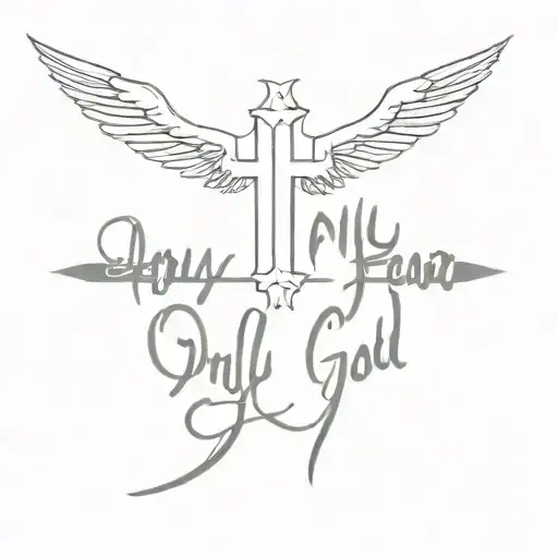 on my quad a tattoo that says "only fear god" with a cross below it  tattoo design idea