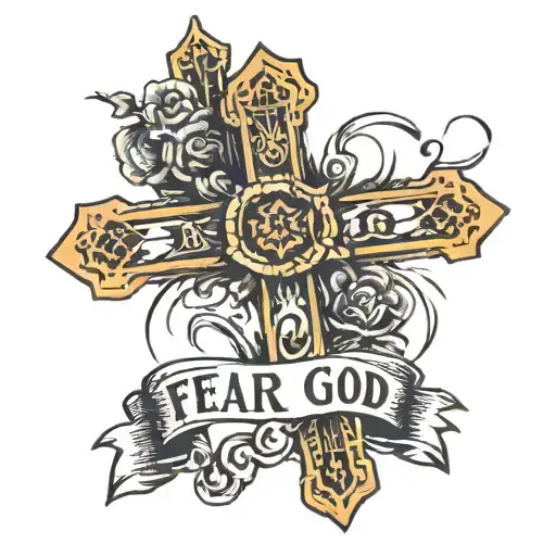 the words only fear god with a cross below it tattoo design idea