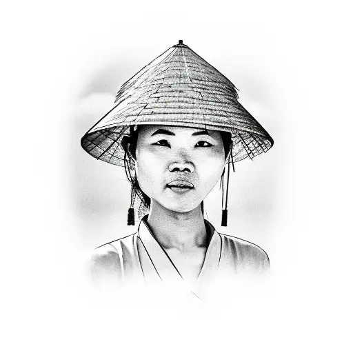 vietnamese woman in ai dao, rice field, temple, Saigon streets, Asian warrior   tattoo design idea