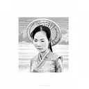 vietnamese woman in ai dao, rice field, temple, Saigon streets, Asian  tattoo design idea