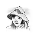vietnamese woman in ai dao, rice field, temple, Saigon streets, Asian  tattoo design idea