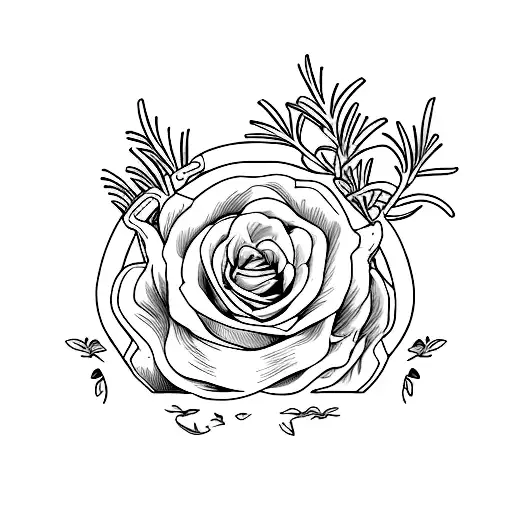rosemary with a text "PV 18.24" tattoo design idea