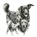 A portrait style tattoo of your son Cameron and nephew Blake playing with your black lab Porter tattoo design idea