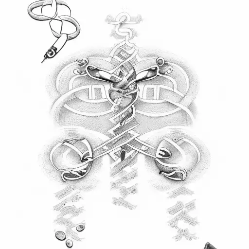 A collection of ancient medical symbols intertwined with biblical verses, showcasing the doctor's devotion to both medicine and Christianity tattoo design idea