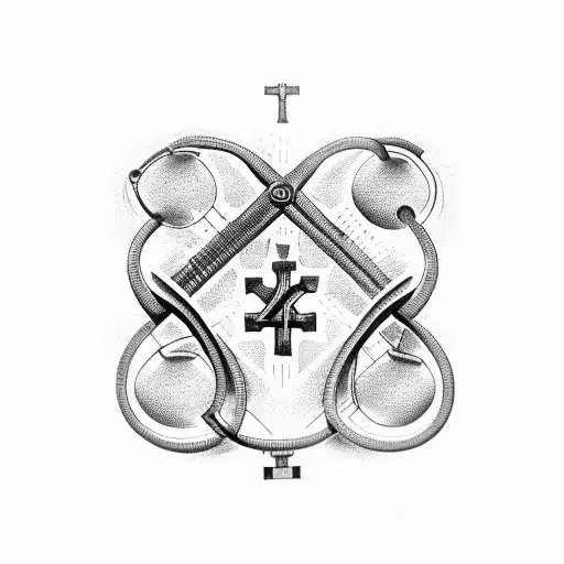 A collection of ancient medical symbols intertwined with biblical verses, showcasing the doctor's devotion to both medicine and Christianity tattoo design idea