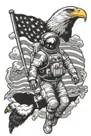 Astronaut with American Flag background and eagle on arm of astronaut tattoo design idea