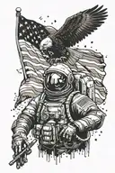 Astronaut with American Flag background and eagle on arm of astronaut tattoo design idea