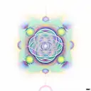 A psychedelic representation of string theory interwoven with sacred geometry tattoo design idea