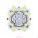 A psychedelic representation of string theory interwoven with sacred geometry tattoo design idea