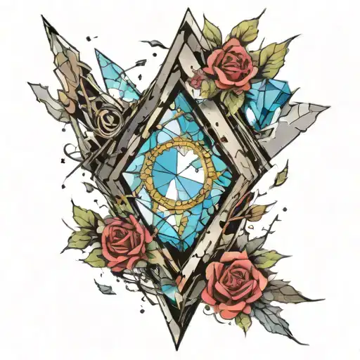 broken mirror where each shard represents past, present, and future of life with the last shard being cloudy tattoo design idea