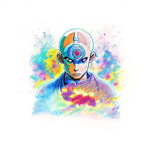 colorful avatar last airbender with psychedelic mashroom tattoo design idea