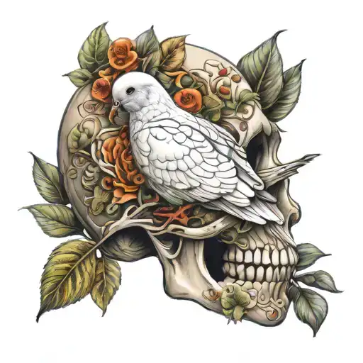 dove morphing into a human skull tattoo design idea