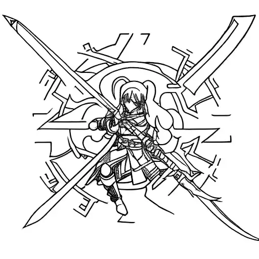 Design a minimalist tattoo featuring a warrior from an anime or manga series wielding a unique weapon tattoo design idea